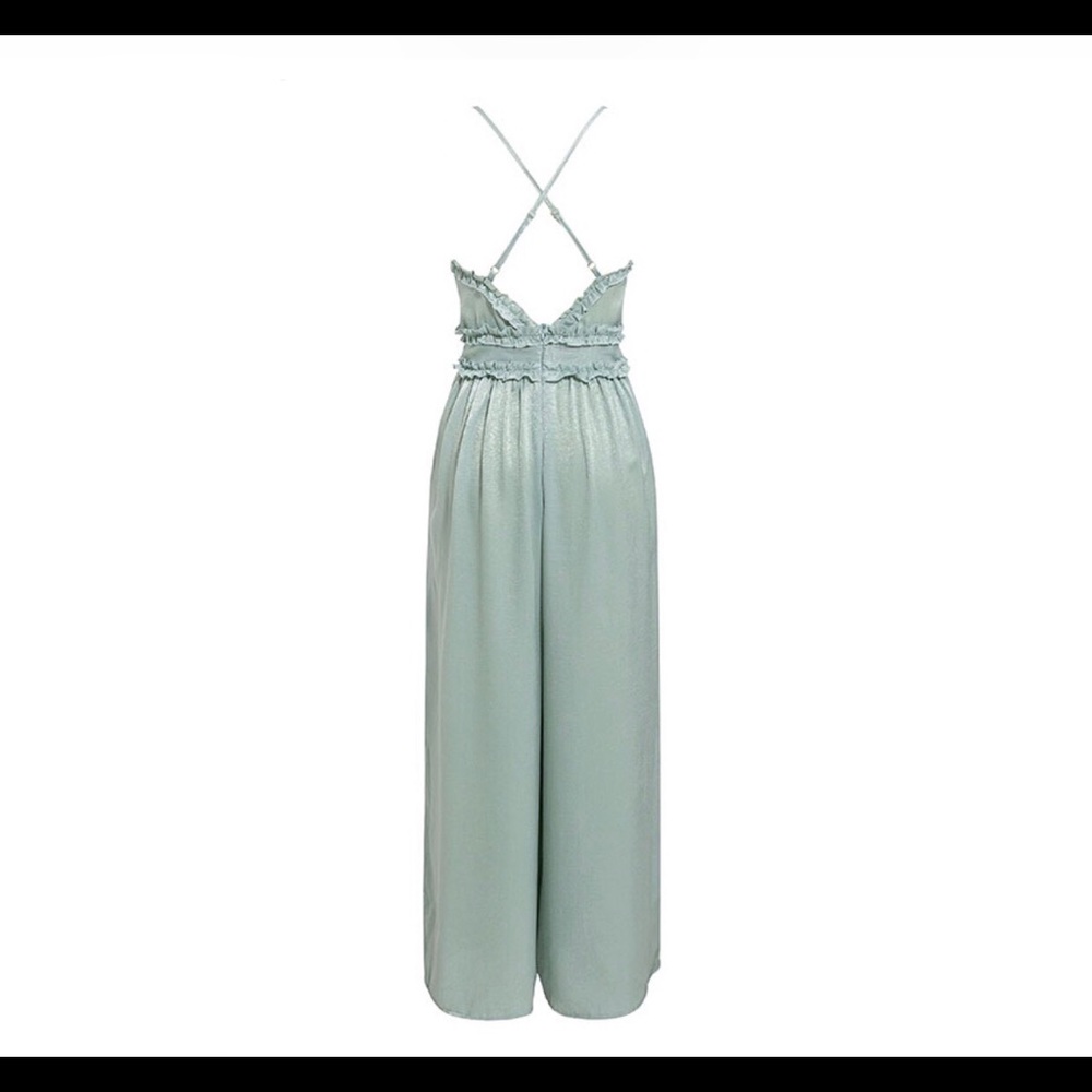 Chic Wide leg pants green ruffled jumpsuit summer - Picture 4 of 6
